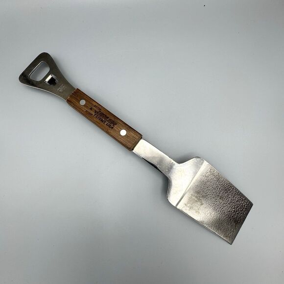 Vtg Vernco BBQ Grill Spatula Serrated Edge Bottle Opener Wood Handle Stainless - Picture 8 of 8